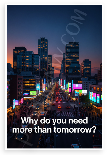 "Why Do You Need More Than Tomorrow?" Urban Cityscape Inspirational 12x18 US Made Poster
